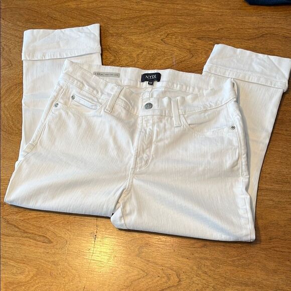 NYDJ 10 Petite White Layla Wide Cuff Capri Jeans With LiftTuck Technology - Picture 1 of 6
